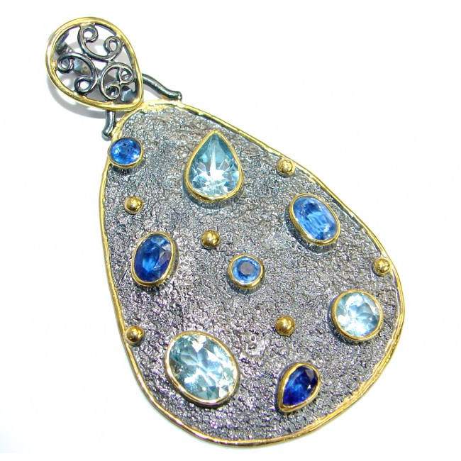 Blue Aura Swiss Blue Topaz 18 ct Gold over .925 Sterling Silver handmade Pendant
