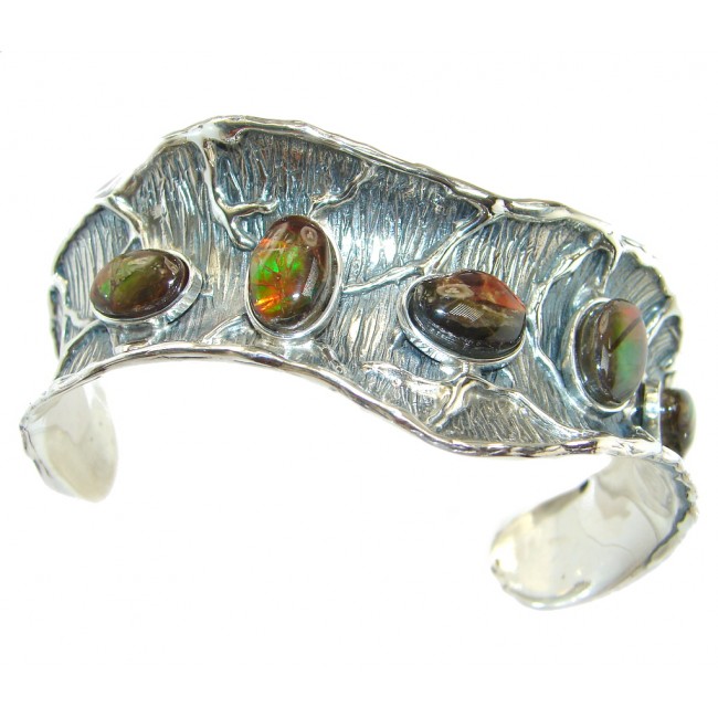 Natural Canadian Ammolite from Aurora Ammolite Mine in Alberta .925 Sterling Silver handmade Bracelet