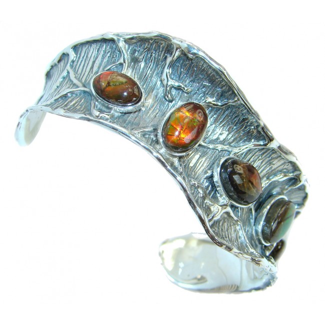 Natural Canadian Ammolite from Aurora Ammolite Mine in Alberta .925 Sterling Silver handmade Bracelet
