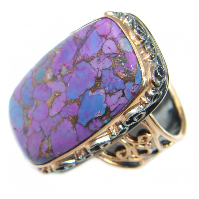 Copper Purple Turquoise Gold over .925 Sterling Silver handmade Ring s. 7 adjustable