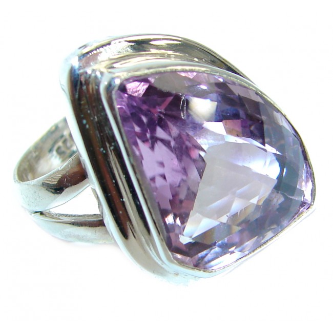 Genuine faceted Pink Amethyst .925 Sterling Silver handmade ring size 8
