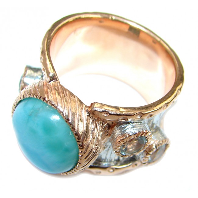 Genuine Larimar Rose Gold over .925 Sterling Silver handcrafted Ring s. 6 3/4