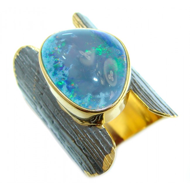 Doublet Opal Gold over .925 Sterling Silver handcrafted ring size 7 adjustable