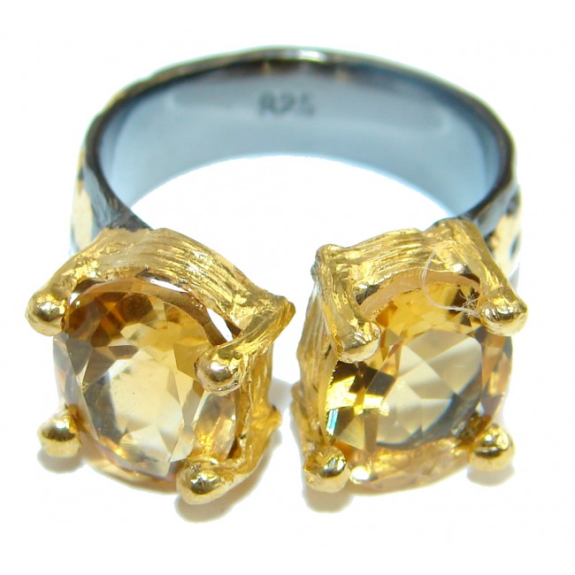 Perfect Couple genuine Citrine .925 Sterling Silver Cocktail Ring size 7 adjustable
