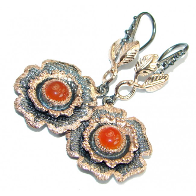 Sublime Orange Carnelian Rose Gold over .925 Sterling Silver handmade earrings