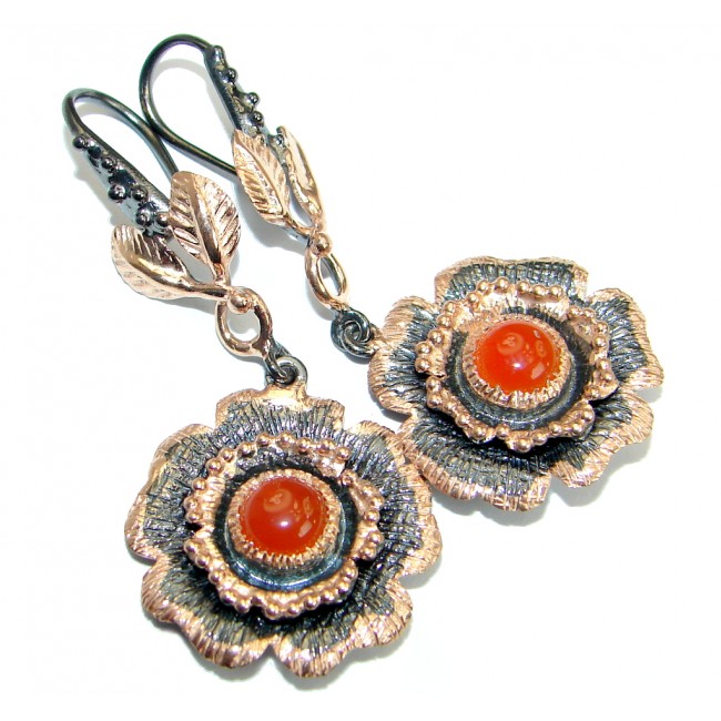 Sublime Orange Carnelian Rose Gold over .925 Sterling Silver handmade earrings