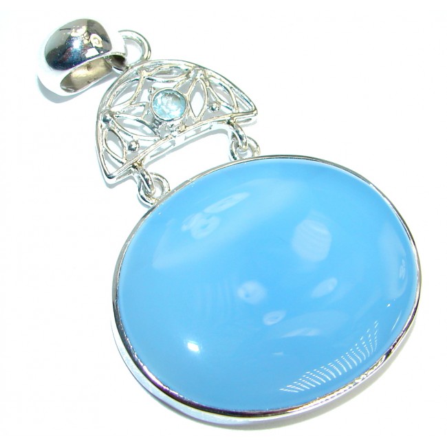 Blue Aura Chalcedony Agate Swiss Blue Topaz .925 Sterling Silver handmade Pendant