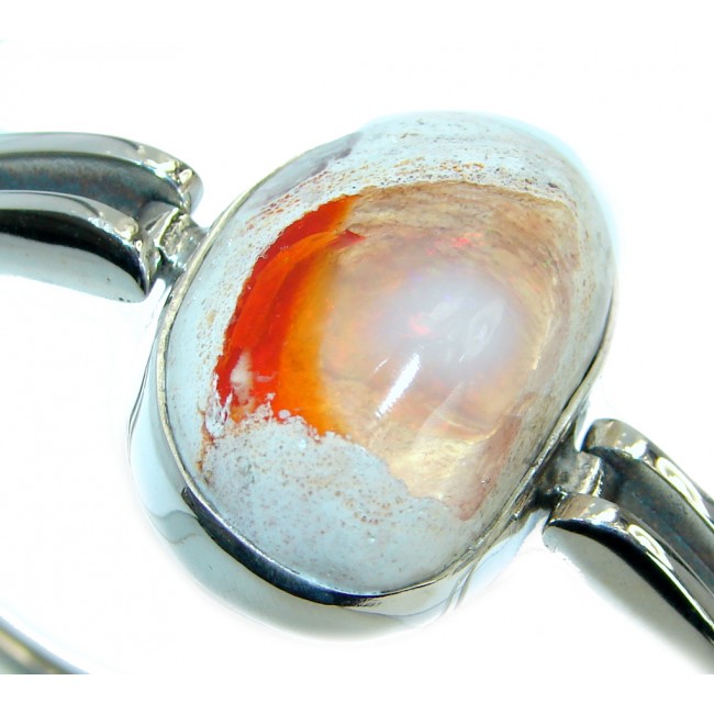 One of the kind Orange Mexican Fire Opal Oxidized Sterling Silver Bracelet
