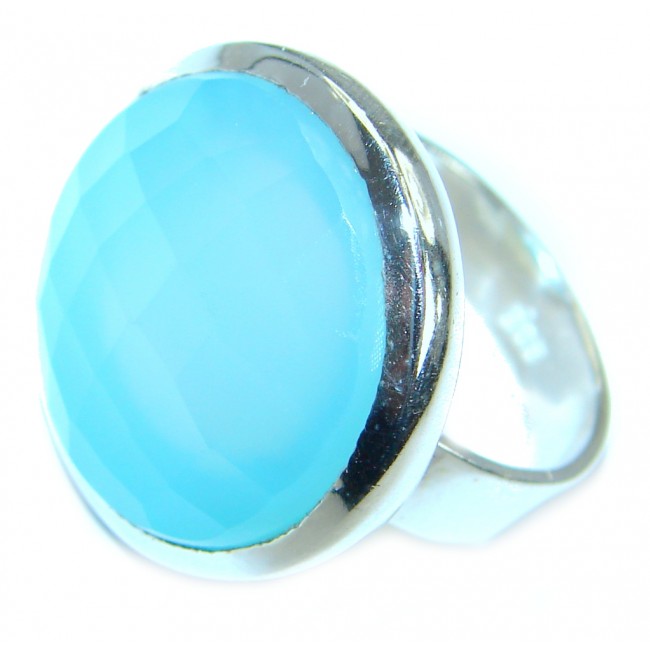 Blue Chalcedony Agate Sterling Silver handcrafted Ring s. 7