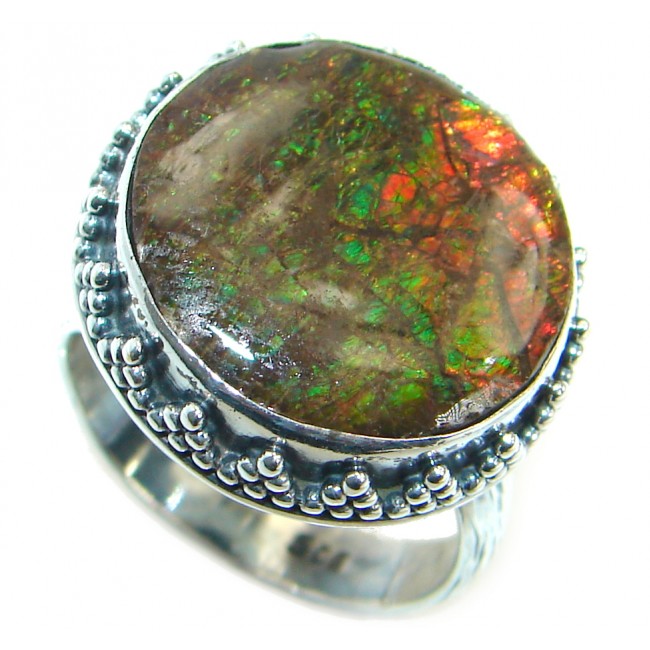 Pure Energy Fire Genuine Canadian Ammolite .925 Sterling Silver handmade ring s. 7 adjustable