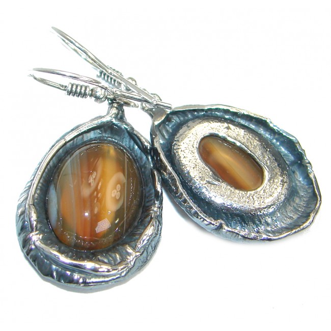 Sublime Orange Carnelian oxidized .925 Sterling Silver handmade earrings