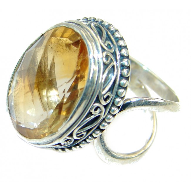 Energazing faceted Citrine .925 Sterling Silver handmade Cocktail Ring size 6 adjustable