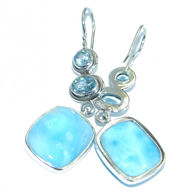 Large Precious genuine Blue Larimar .925 Sterling Silver handmade earrings