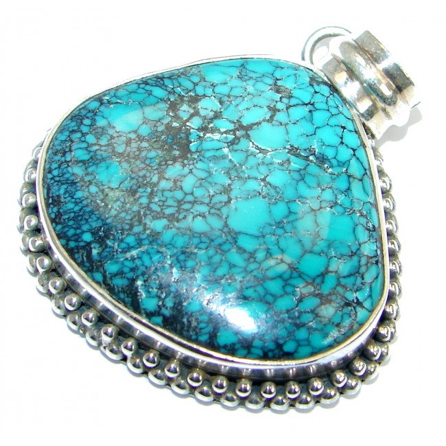 Simple Style Blue Turquoise with copper vains .925 Sterling Silver Pendant