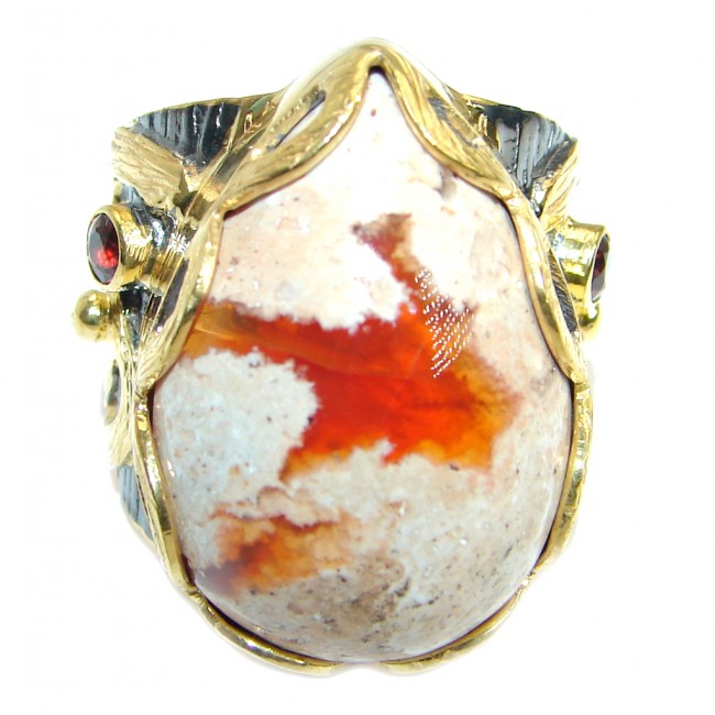 Classic Mexican Opal oxidized Two Tones.925 Sterling Silver handcrafted ring size 8 1/2