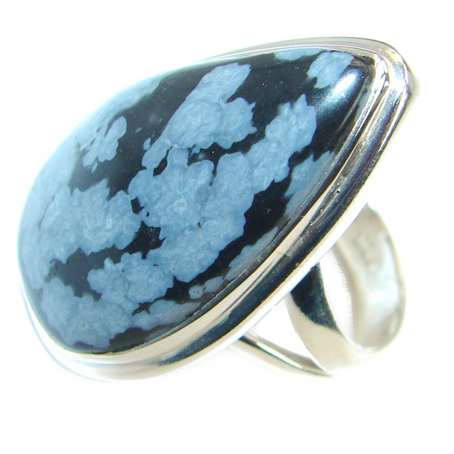 Excellent Black Snowflake Obsidian Sterling Silver ring s. 8
