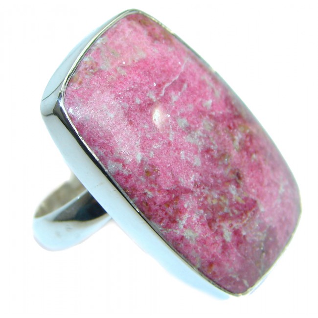 Pink genuine Rhodonite .925 Sterling Silver Ring size 8 adjustable