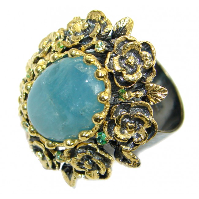 Passiom Fruit Natural 25.5 ct. Aquamarine Gold Plated over Sterling Silver Ring s. 7 adjustable
