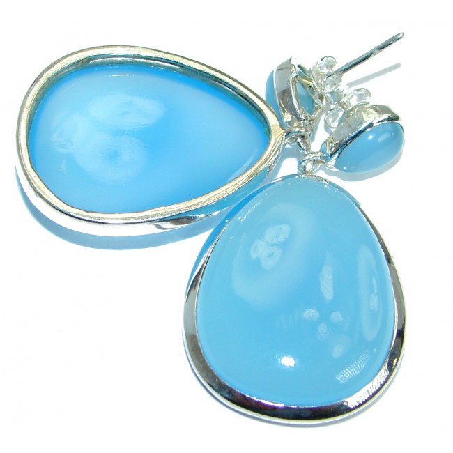 Huge Excellent quality Chalcedony Agate .925 Sterling Silver handmade earrings