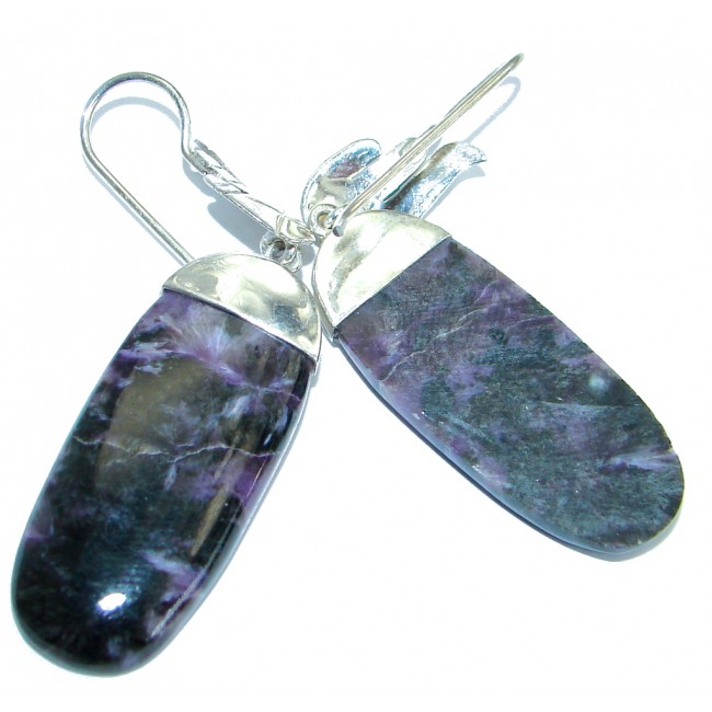 Precious genuine Purple Charoite .925 Sterling Silver handmade earrings