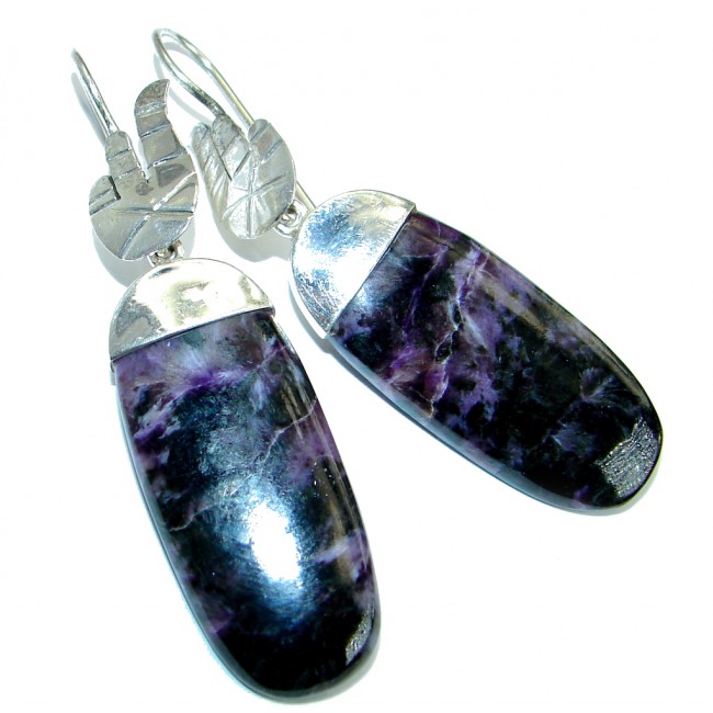 Precious genuine Purple Charoite .925 Sterling Silver handmade earrings