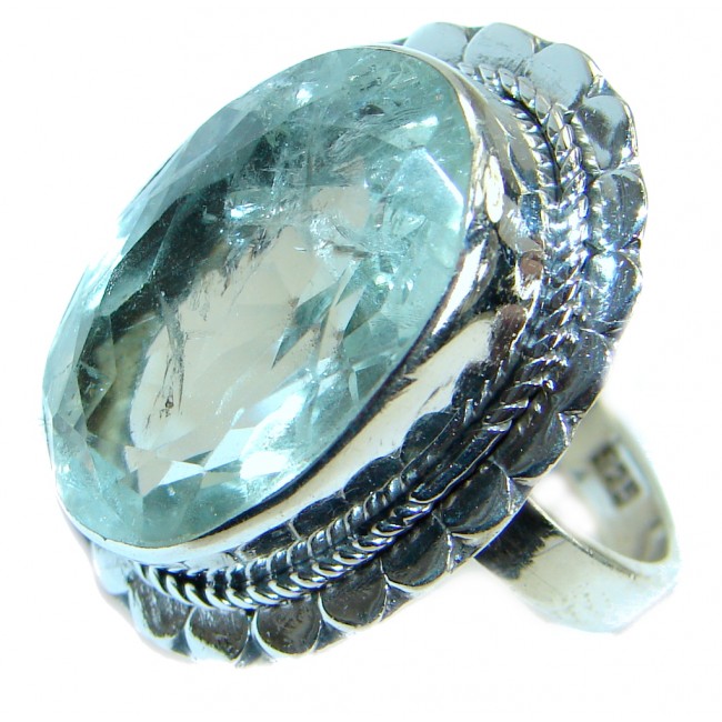 Vintage Style Green Amethyst .925 Sterling Silver handmade Ring s. 8