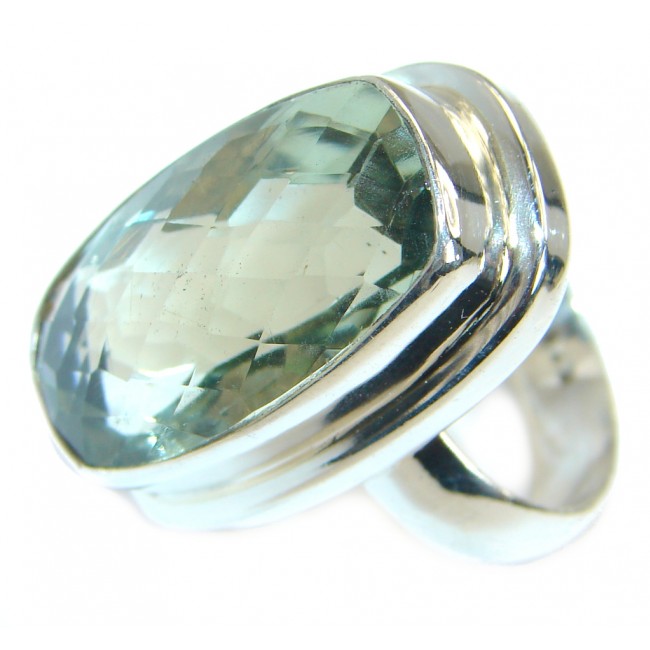Simple Style Green Amethyst .925 Sterling Silver handmade Ring s. 8