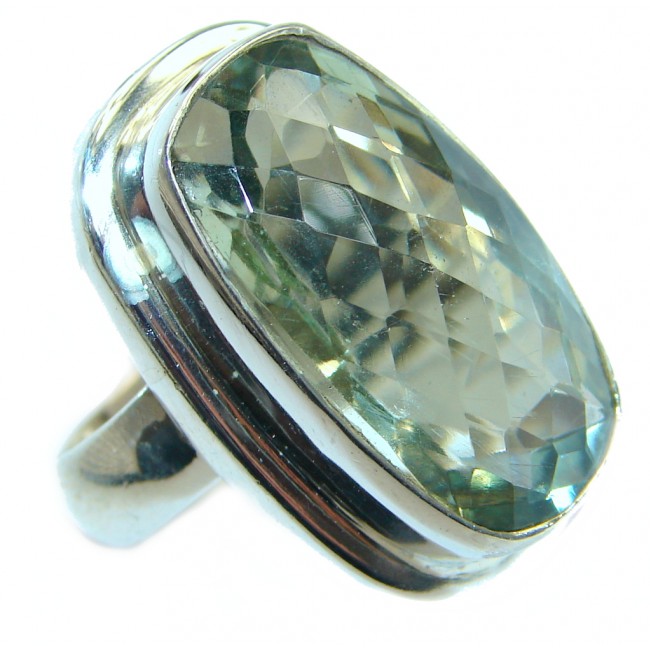 Simple Style Green Amethyst .925 Sterling Silver handmade Ring s. 8