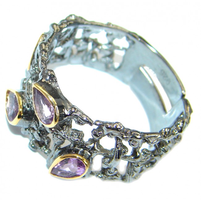 Amazing genuine Amethyst Gold Rhodium over .925 Sterling Silver ring s. 7 adjustable