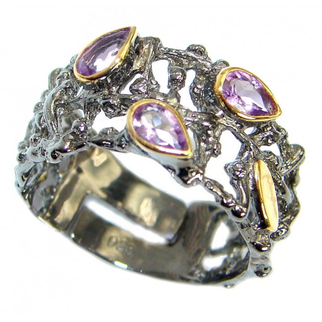 Amazing genuine Amethyst Gold Rhodium over .925 Sterling Silver ring s. 7 adjustable