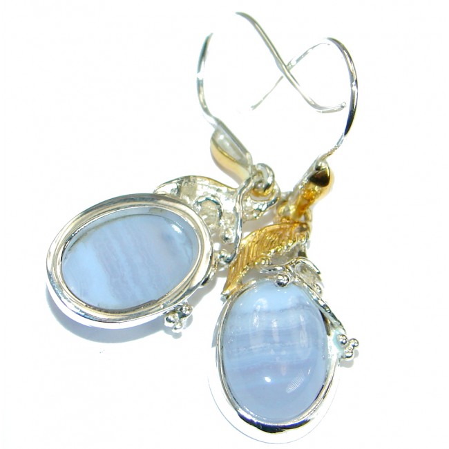 Sublime Blue Lace Agate Two Tones .925 Sterling Silver handmade earrings
