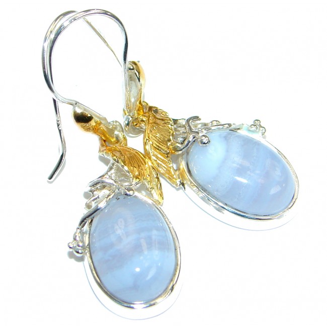 Sublime Blue Lace Agate Two Tones .925 Sterling Silver handmade earrings