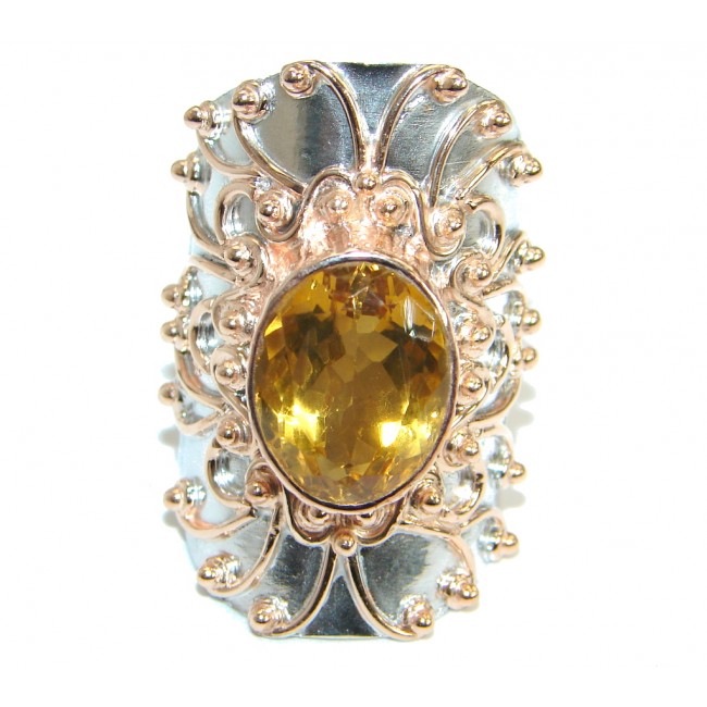 Huge Energy Authentic Citrine Rose Gold over .925 Sterling Silver Cocktail Ring size 7