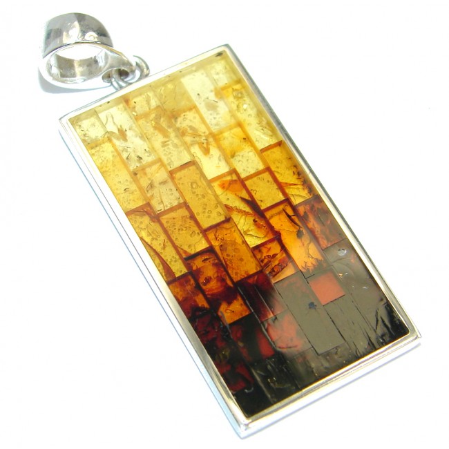 Artistic Mosiac Baltic Amber .925 Sterling Silver handcrafted Pendant
