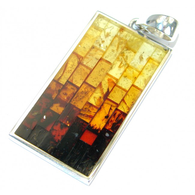 Artistic Mosiac Baltic Amber .925 Sterling Silver handcrafted Pendant