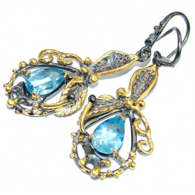 Vintage Design Swiss Blue Topaz Gold over .925 Sterling Silver earrings