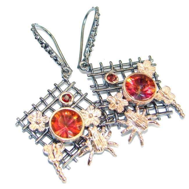 Spider's Web Magic Topaz Rose Gold over .925 Sterling Silver handmade earrings