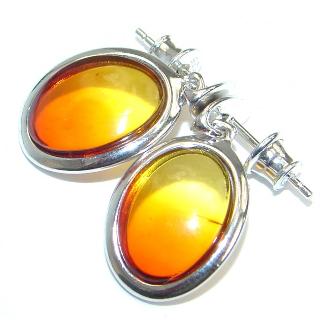 Luxury Genuine Baltic Polish Amber .925 Sterling Silver Earrings