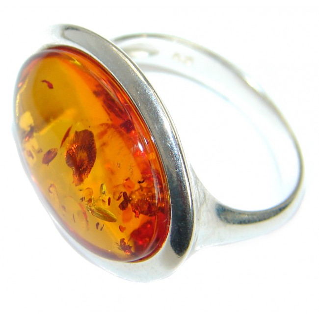 Genuine Baltic Polish Amber .925 Sterling Silver handmade Statment Ring size 8 1/4