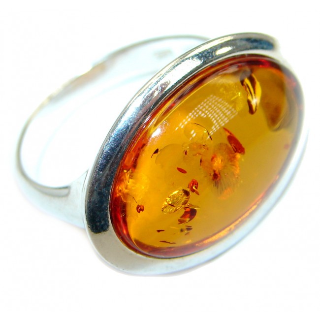 Genuine Baltic Polish Amber .925 Sterling Silver handmade Statment Ring size 8 1/4