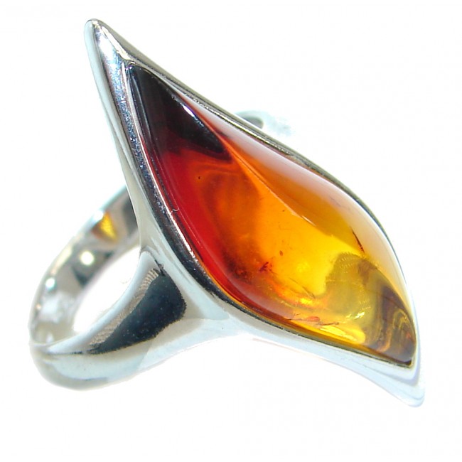 Luxury Genuine Baltic Polish Amber .925 Sterling Silver Ring size 7