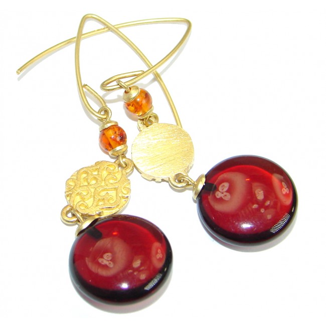 Luxury Genuine Baltic Polish Amber Gold over .925 Sterling Silver Earrings