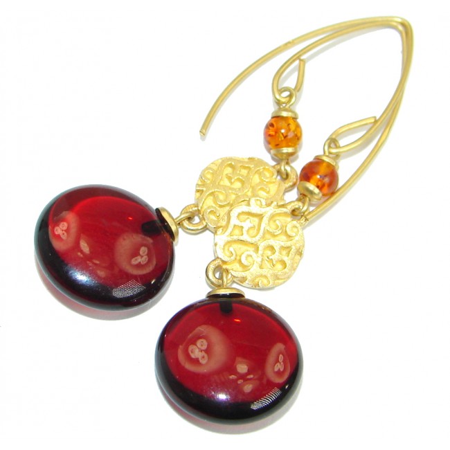 Luxury Genuine Baltic Polish Amber Gold over .925 Sterling Silver Earrings