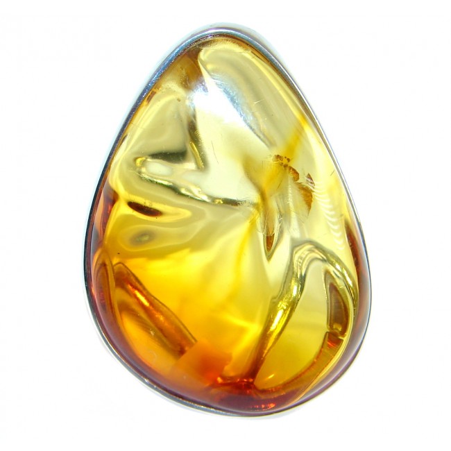Luxury Genuine Baltic Polish Amber .925 Sterling Silver Ring size 6 1/4