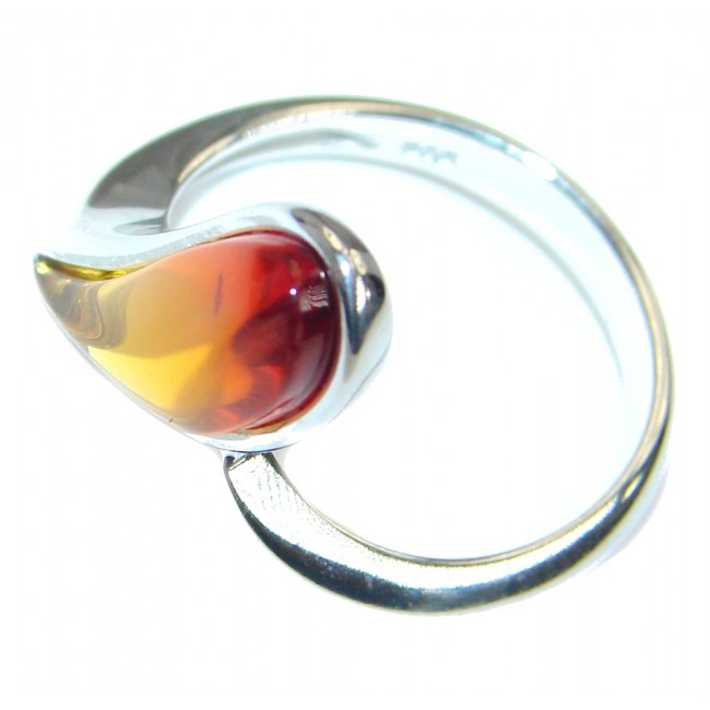 Luxury Genuine Baltic Polish Amber .925 Sterling Silver Ring size 7