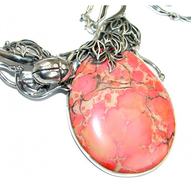 Scarabeus Peachy Sea Sediment Jasper oxidized .925 Sterling Silver handmade necklace