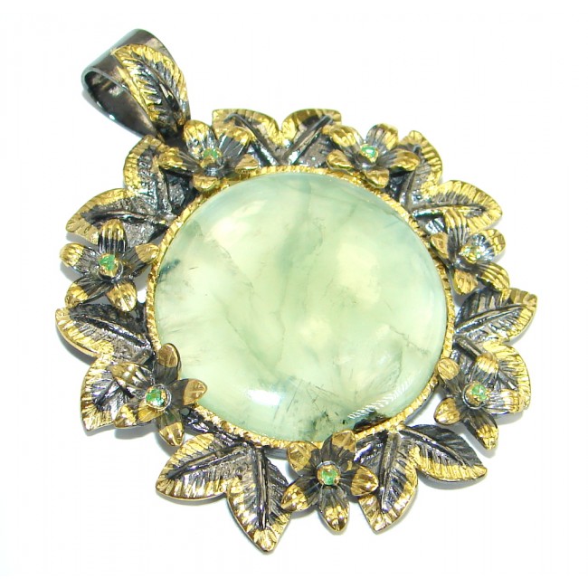 Natural Moss Prehnite 18 ct Gold over .925 Sterling Silver handmade Pendant