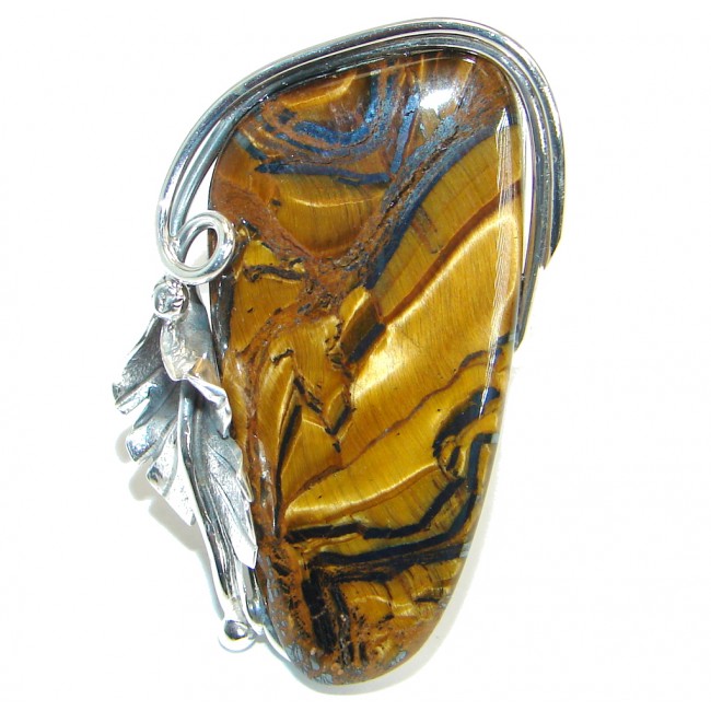 Huge Bold Golden Tigers Eye .925 Sterling Silver handmade ring s. 8 adjustable