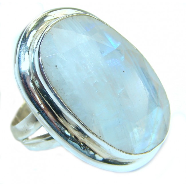 Great Fire Moonstone Oxidized .925 Sterling Silver handmade ring size 8