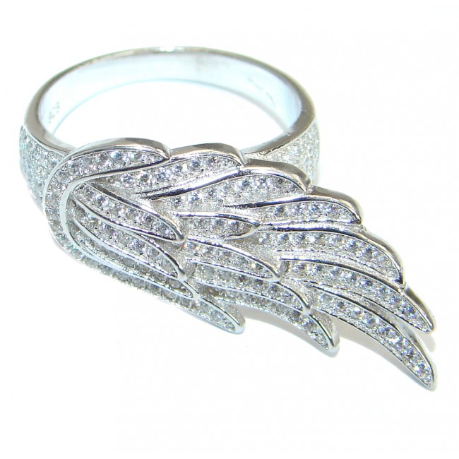 Angel's Wing White Topaz .925 Sterling Silver handmade Statement Ring s. 8